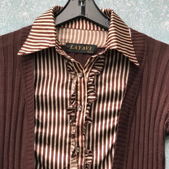 LAYAVI Brown and Beige Combined Long Sleeve Top Size M/L - Picture 5 of 12